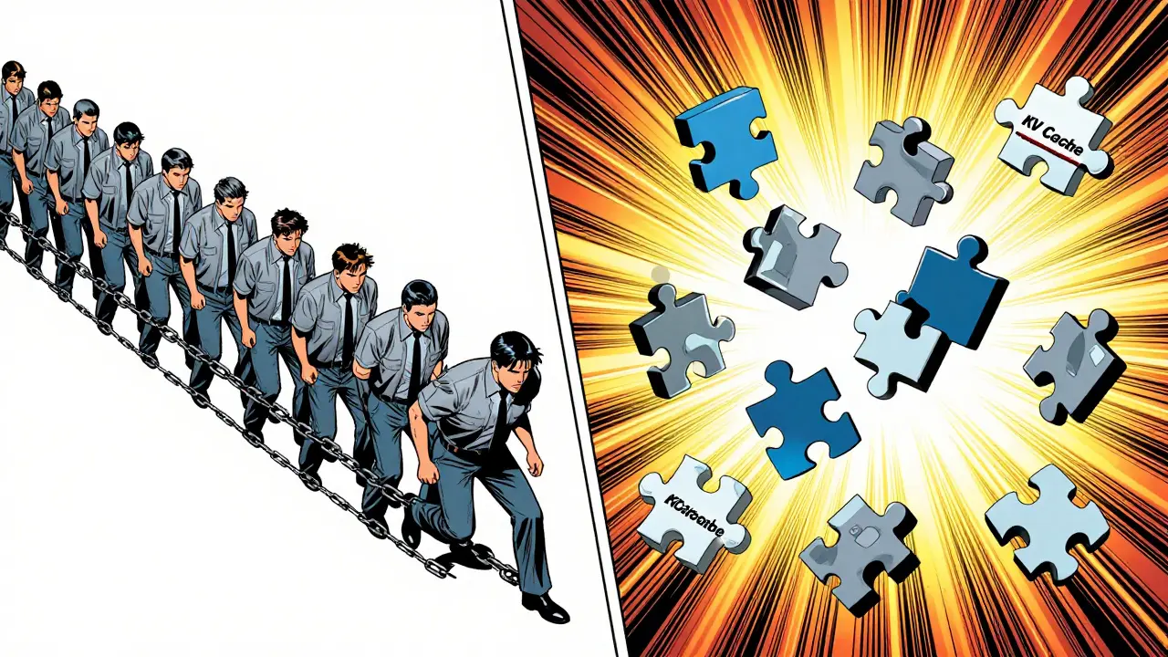 Static batch vs. dynamic batching comparison with floating memory blocks and motion lines.