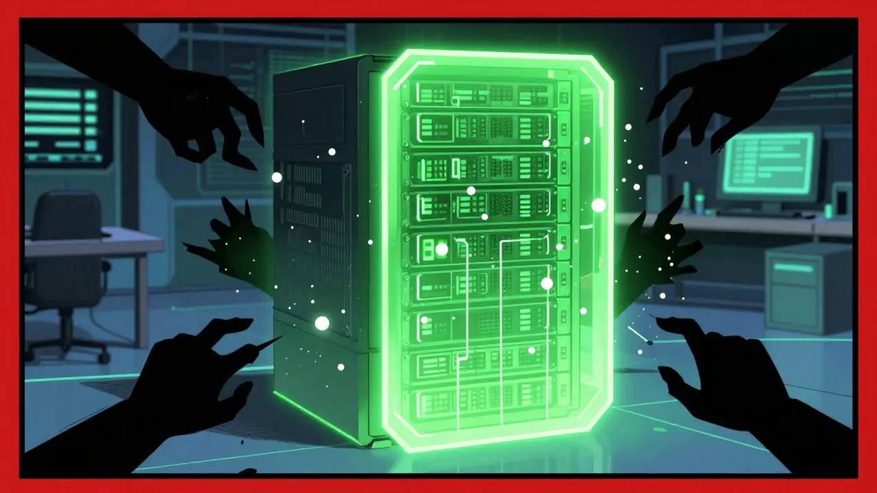 Energy shield protecting server cluster from dark chaotic malicious data inputs