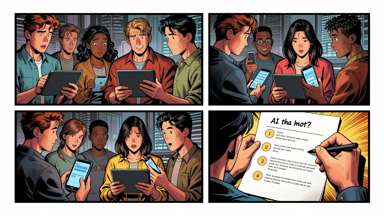 People test an AI chatbot, showing side-by-side failure and step-by-step reasoning breakthroughs.