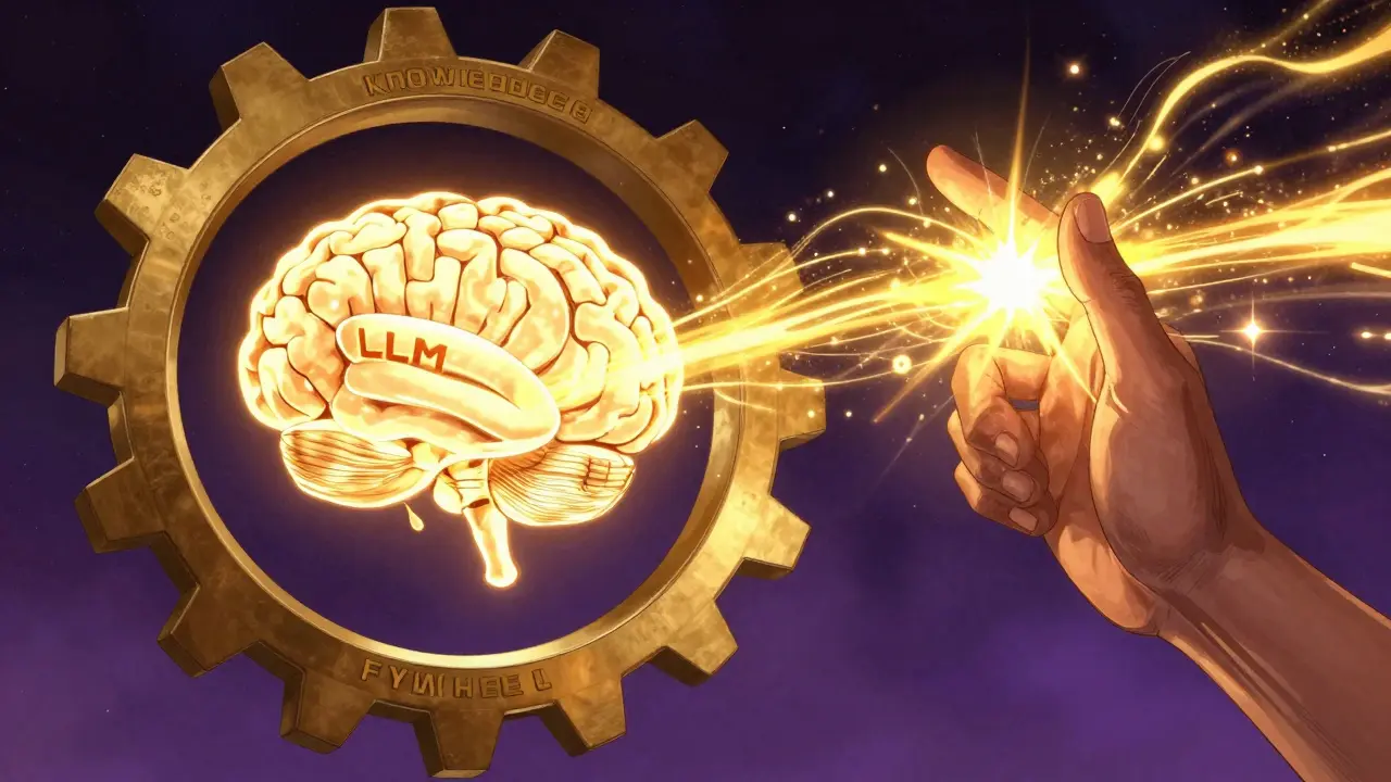 A conceptual mechanical gear symbolizing the loop between human correction and AI improvement.