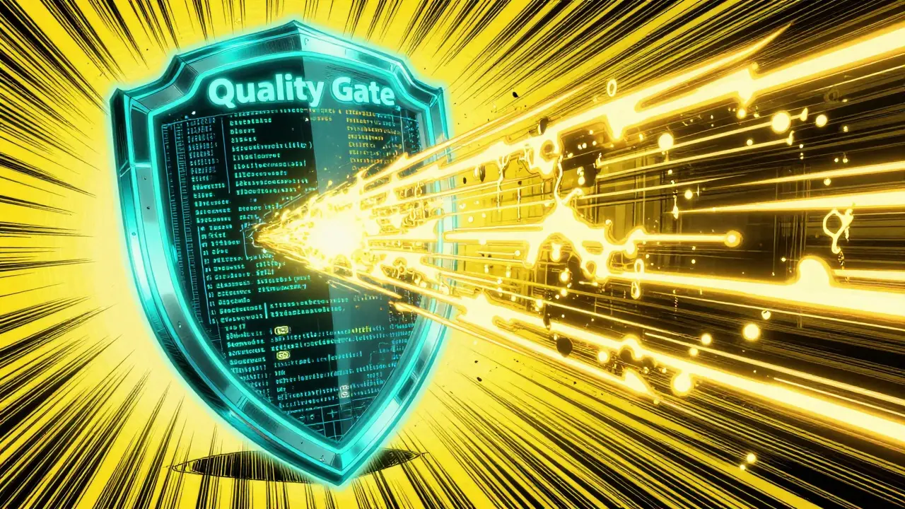 A digital energy shield filtering messy code into clean, structured data.