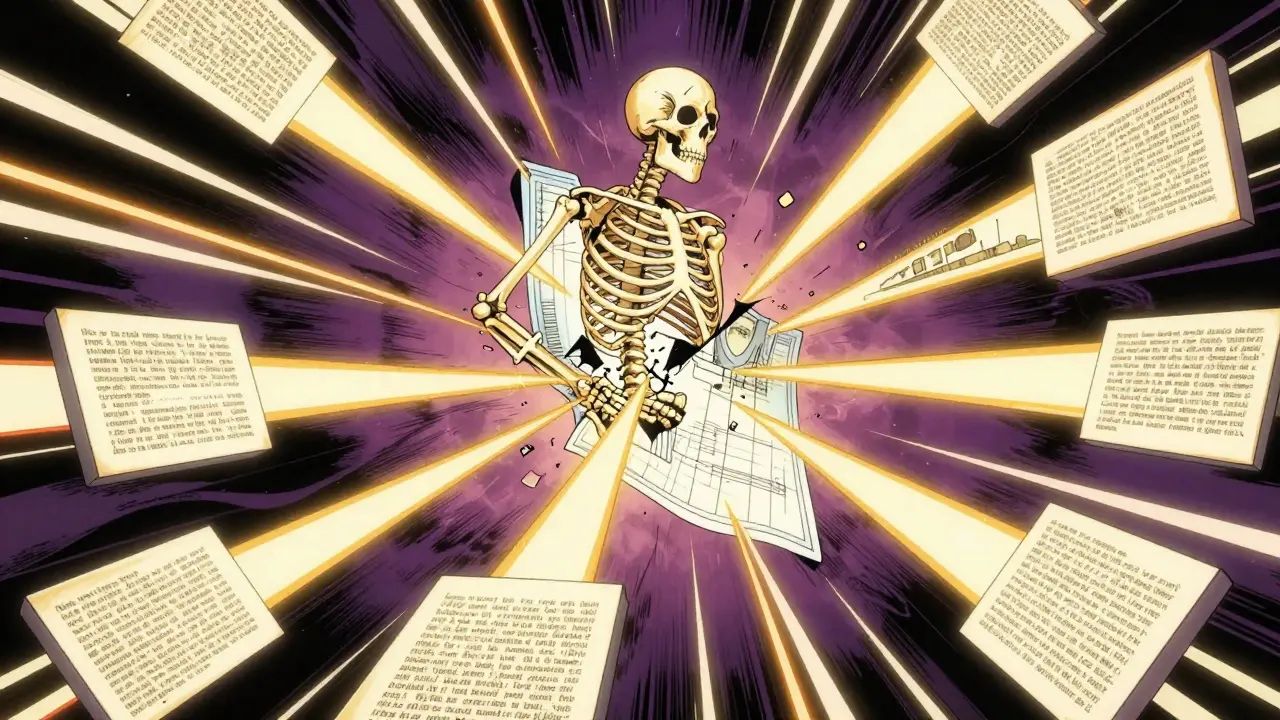 DC style illustration of a response outline splitting into parallel beams to expand text.