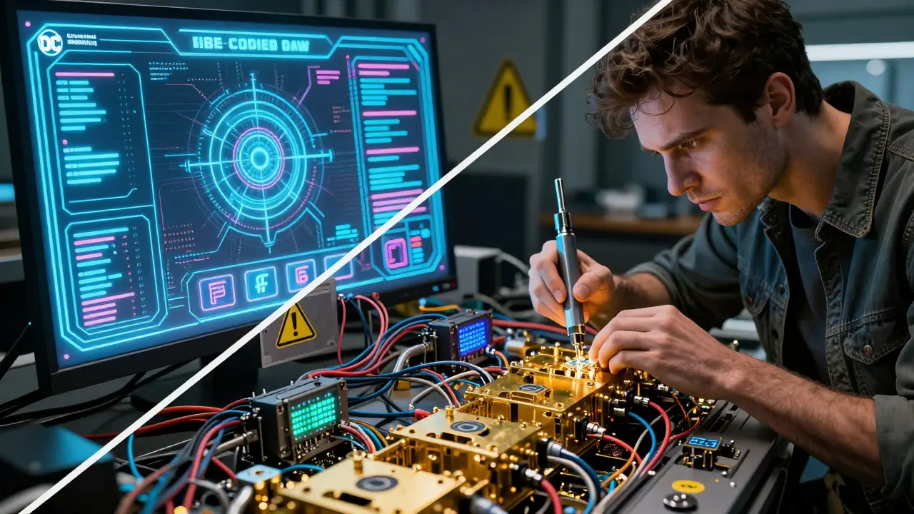 Engineer replacing a fragile AI-generated interface with gold-plated production components