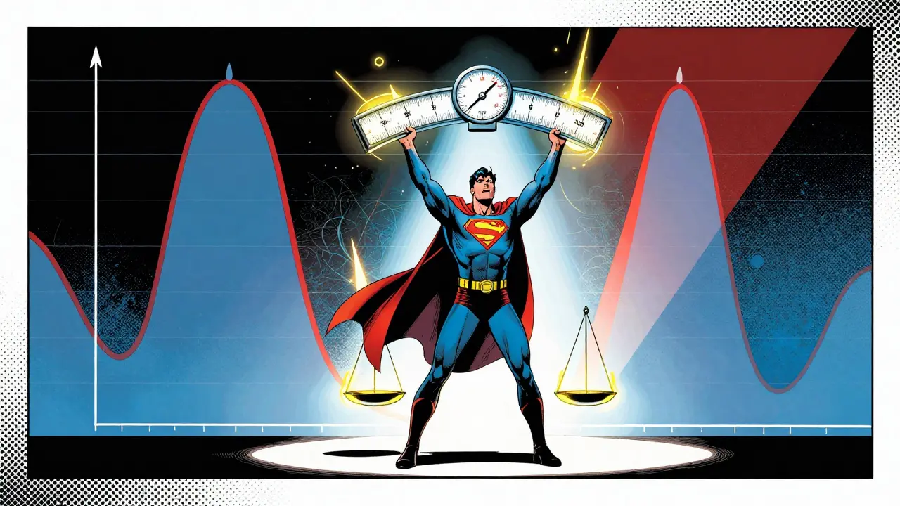Heroic figure performing neural network calibration with measurement tools