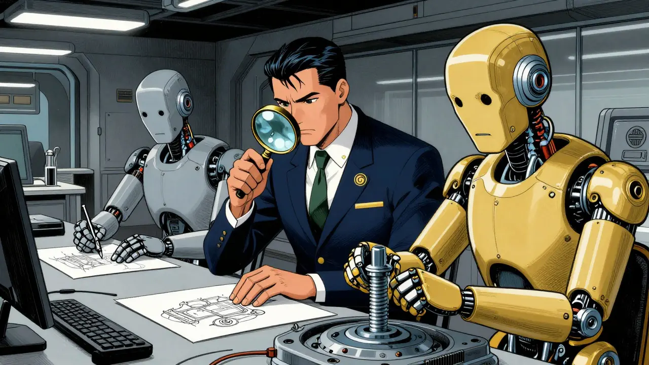 Three AI agents collaborating to review, test, and harden code in a high-tech hub