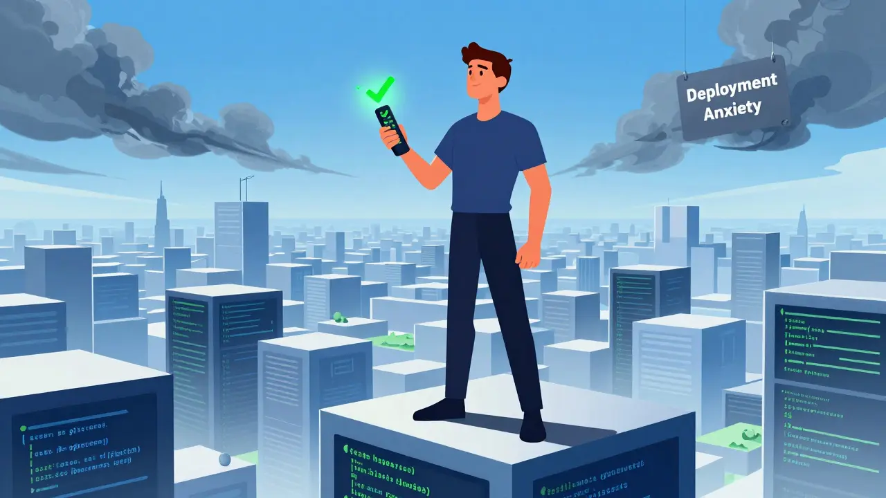 Confident developer overseeing stable, scalable cloud infrastructure