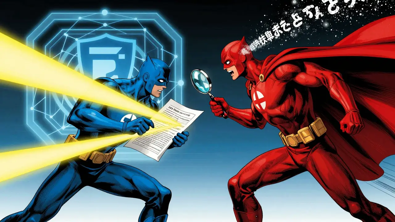 DC Comics style scene showing BERT analyzing text context while GPT generates new content dynamically.