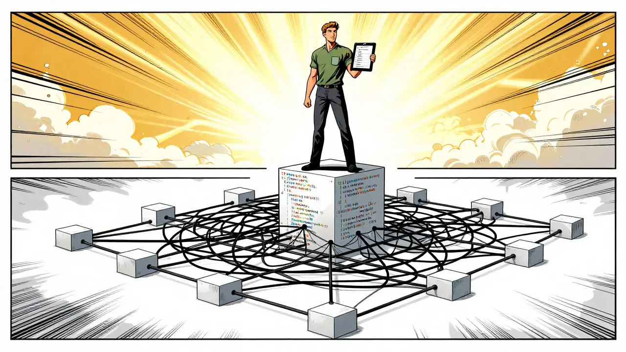 Developer triumphantly managing clean code structure with unified diff control on tablet.