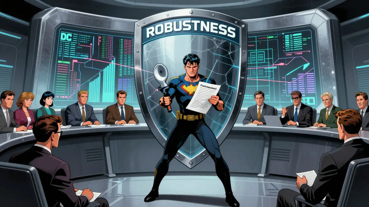 Futuristic shield protecting enterprise systems from unpredictable AI variations.
