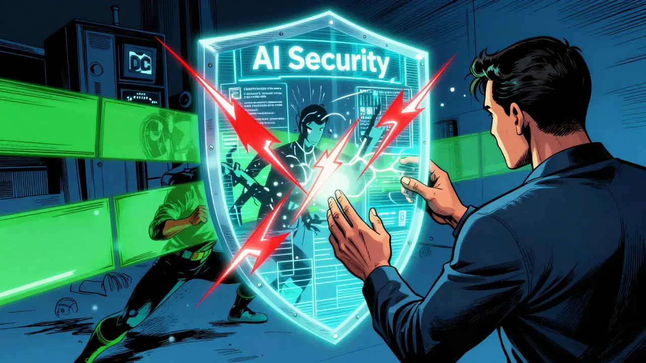 Security analyst blocking AI attacks in DC art