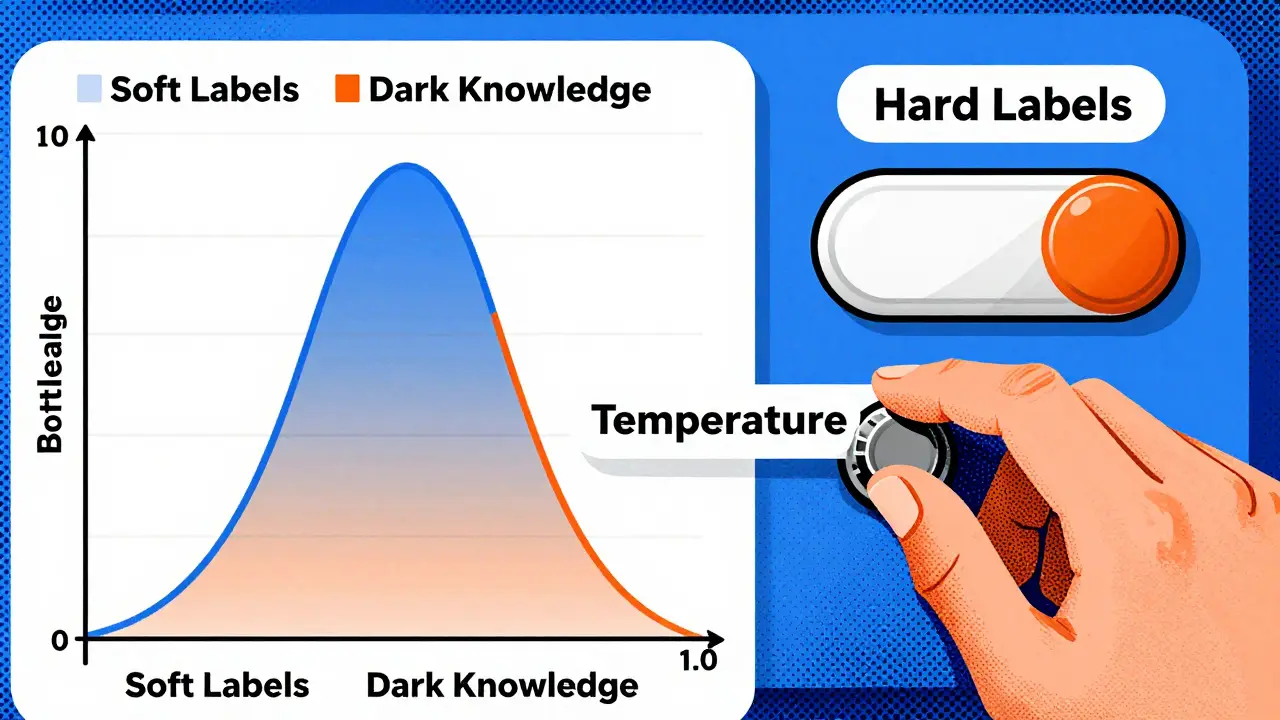 Visualizing soft labels and temperature adjustment in knowledge distillation, DC comics art.