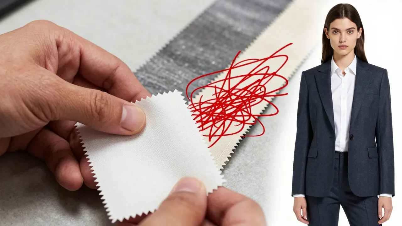 Close up of hand holding fabric swatch, showing correct vs distorted AI rendering outcomes