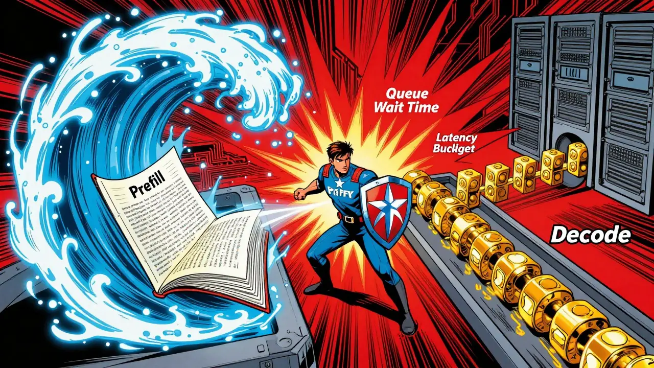 Comic style battle between fast prefill phase and slow decode phase in LLMs
