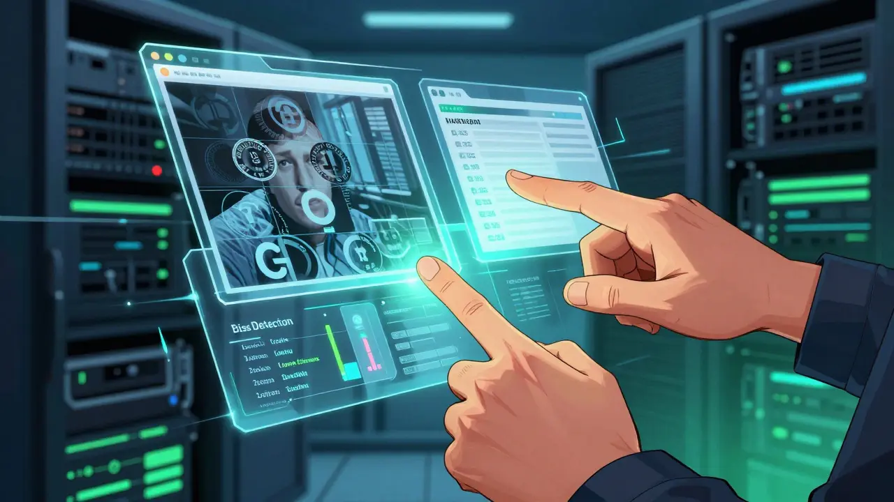 Developer embedding digital watermarks and logs in a high-tech interface, comic art.