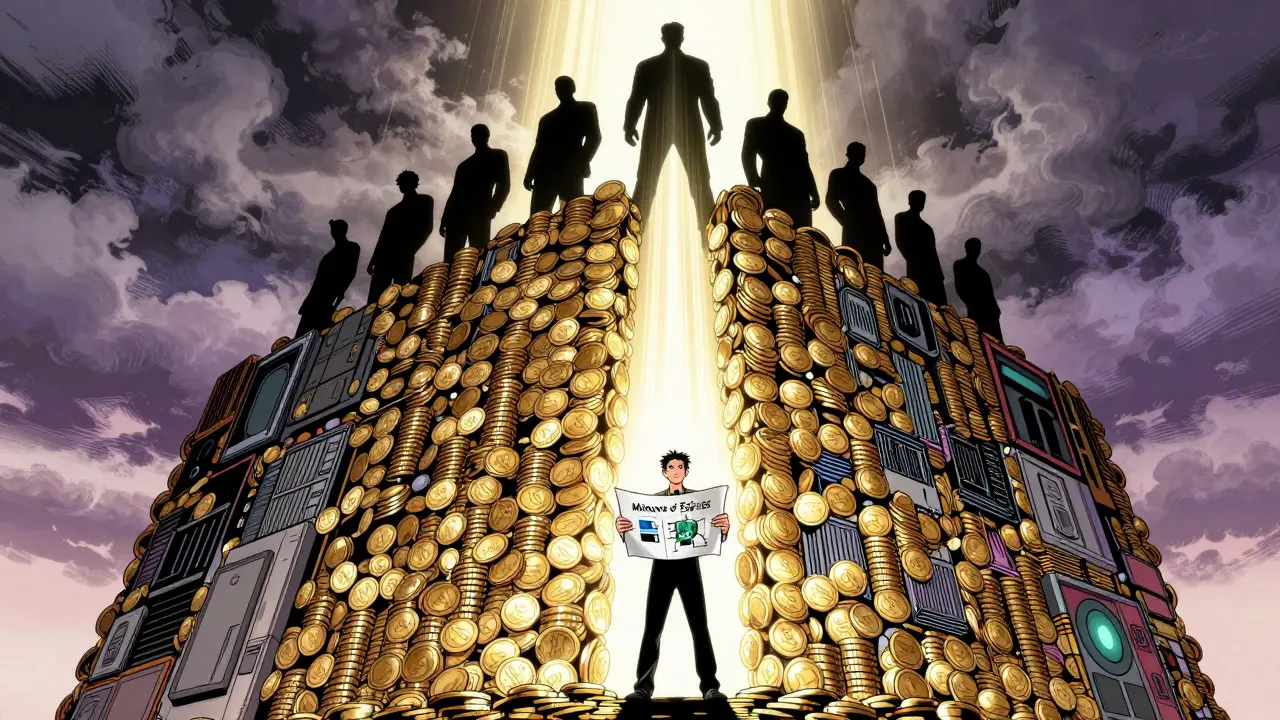 Engineer facing a wall of money and hardware in DC style