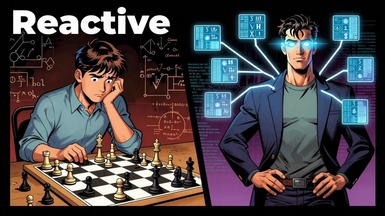 Grandmaster AI seeing future plans vs novice reactive model