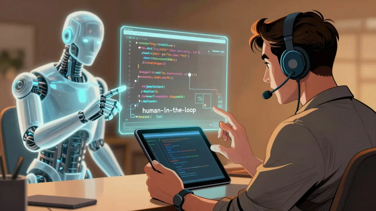 Human and AI collaborating on code review