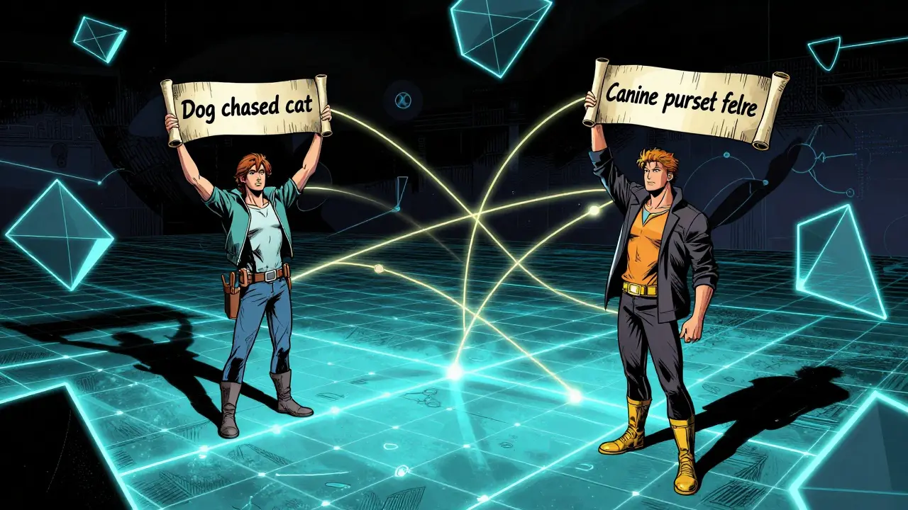 Two figures connected by golden threads in a vector space, DC comic style