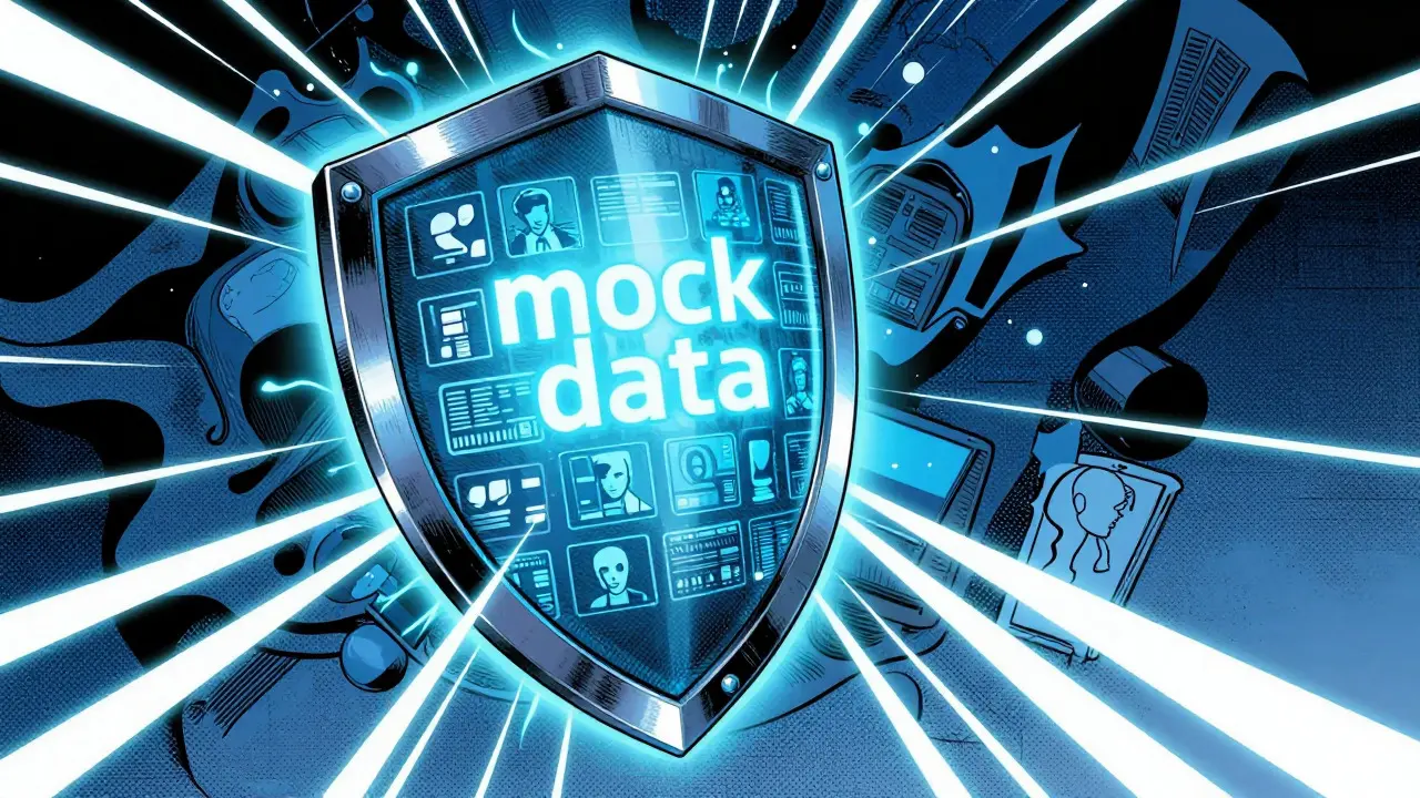 Digital shield protecting mock financial data from leaks in comic art