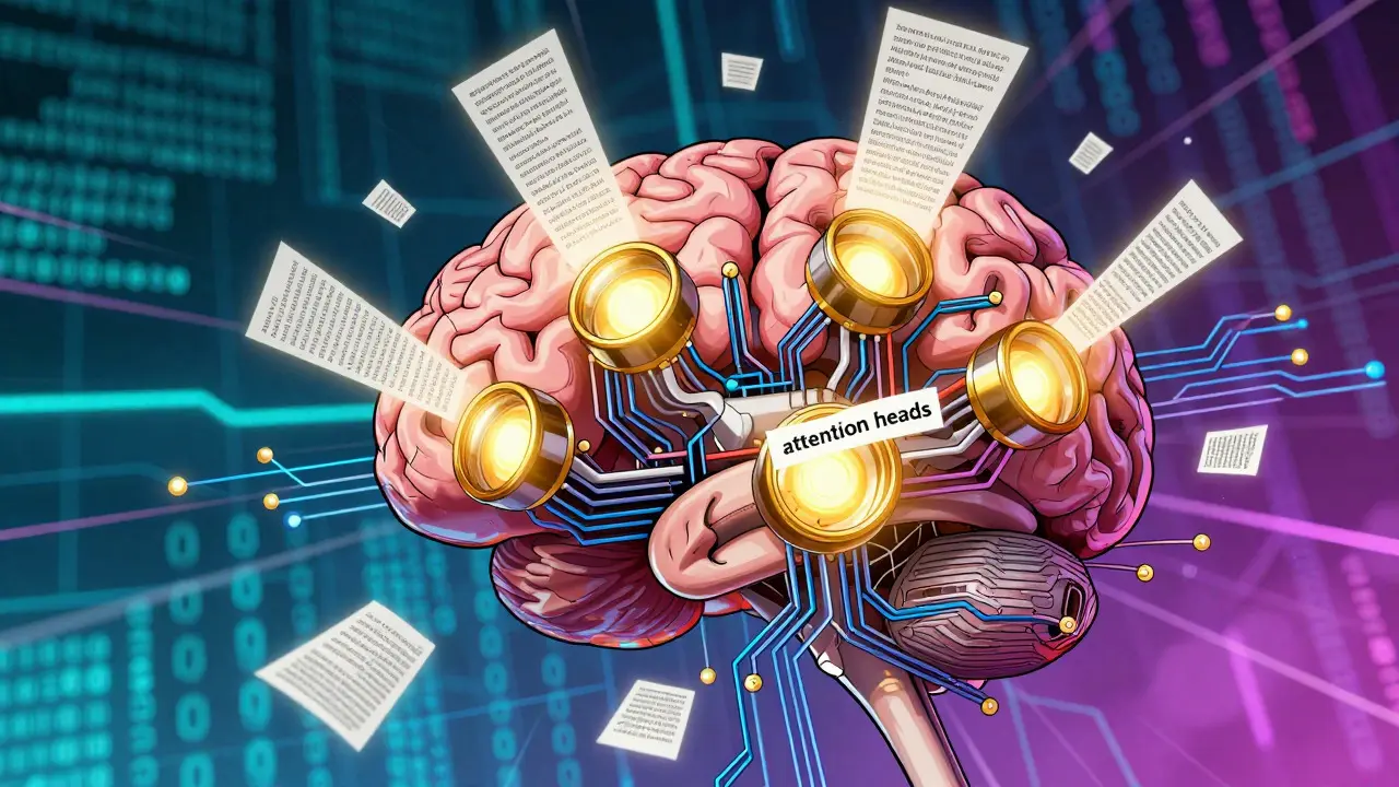Neural network attention heads focusing on holographic data shards