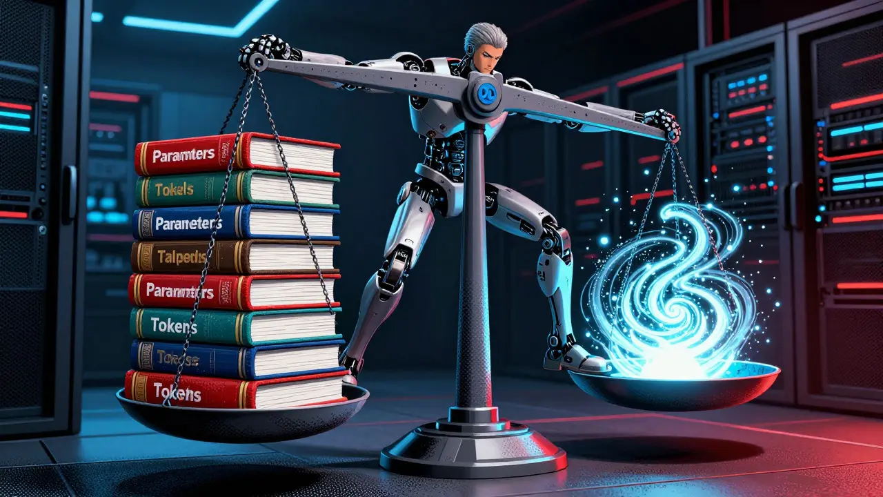 Robot balancing parameters and tokens on a scale in DC comic book art