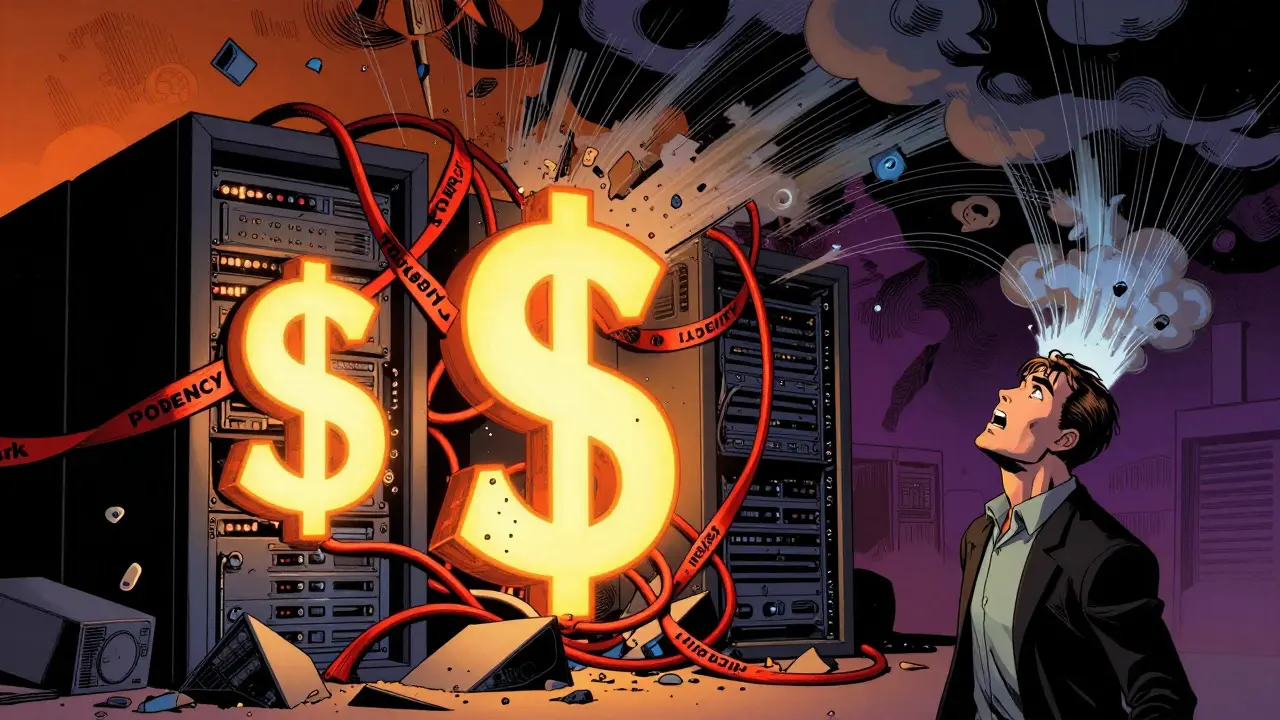 Server overwhelmed by rising costs and latency issues in dark comic art