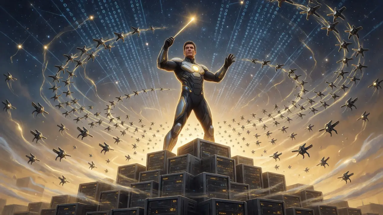 An engineer orchestrating a swarm of GPUs like a conductor.