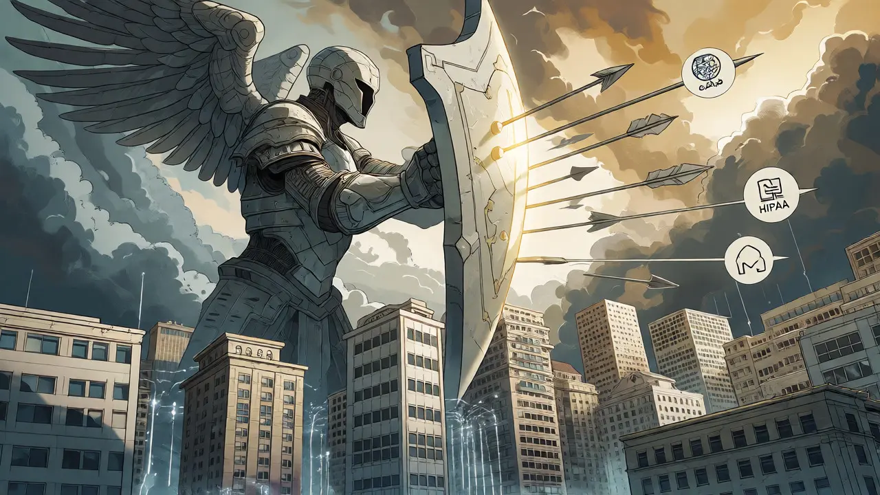 Armored guardian shielding hospitals and banks from regulatory threats