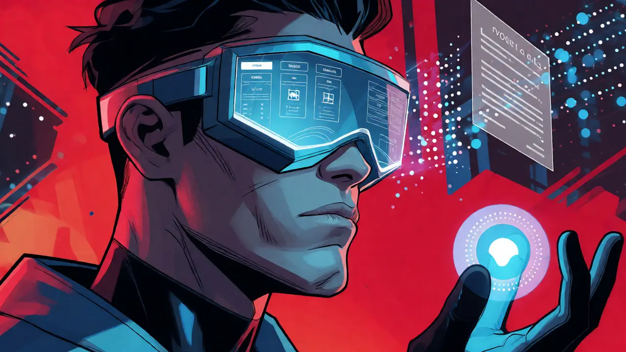 Developer visualizing business strategy and MVP via AI tools in DC comic art.