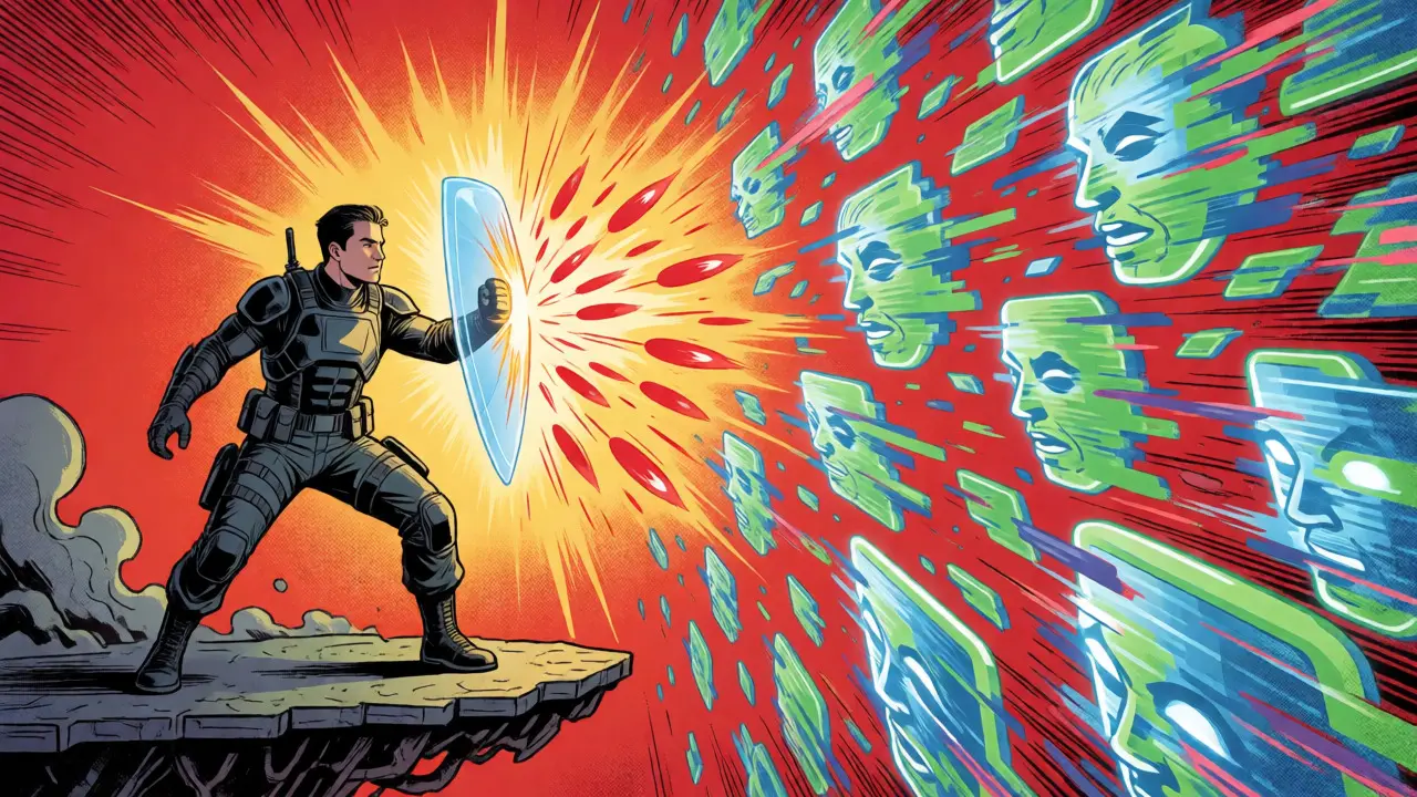 Human expert shielding against chaotic data errors with a glowing barrier