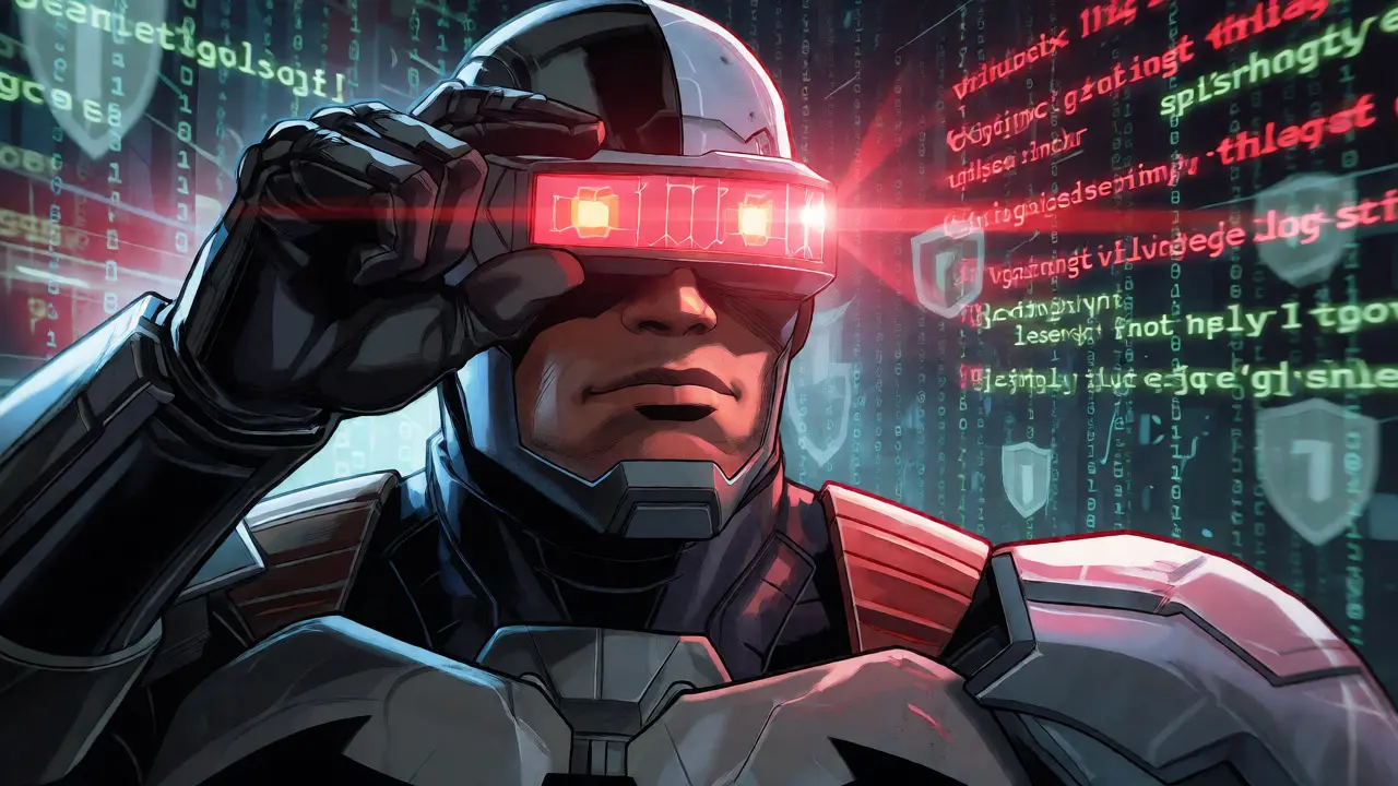 Cyber-engineer scanning code for security flaws