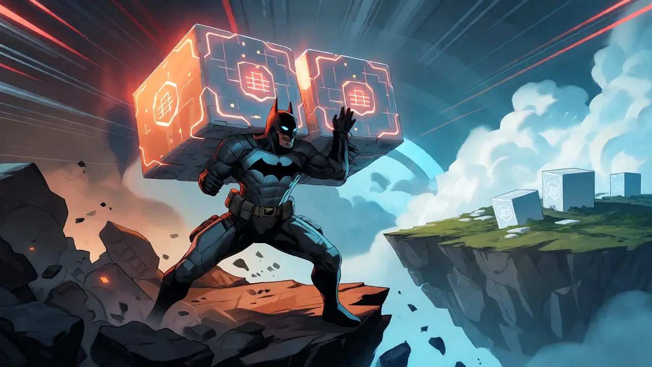 Tech hero transporting massive data cubes across cloud regions in comic art.